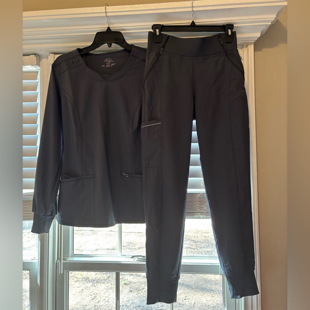 Grey Women’s Scrub Top and Jogger Pants Set